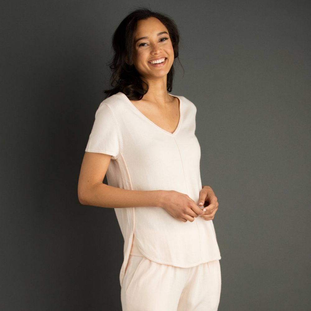 Lemon Cozy Cashmere Lounge Tee Size M Pale Pink NWT